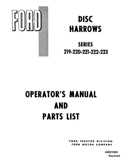 Product picture NEW HOLLAND DISC HARROWS SER 219 220 221 OPERATORS MANUAL
