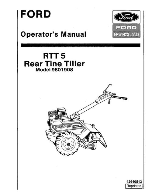 Product picture NEW HOLLAND RTT 5 REAR TINE TILLER 9801908 OPERATORS MANUAL