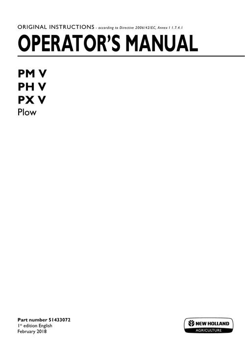 Product picture NEW HOLLAND PM V PH V PX V PLOW TILLAGE OPERATORS MANUAL #2