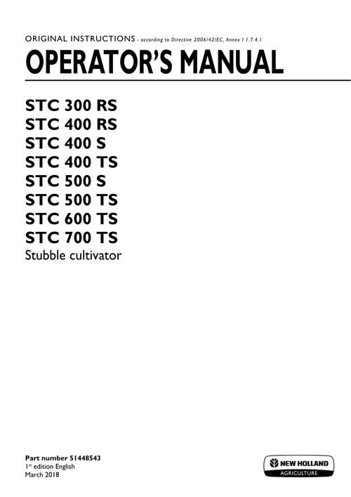 Product picture NEW HOLLAND STC 300 STUBBLE CULTIVATOR OPERATORS MANUAL #1