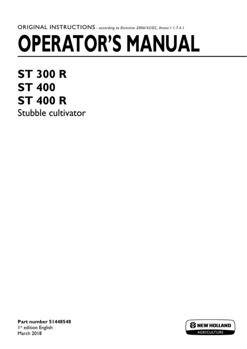 Product picture NEW HOLLAND ST 300 STUBBLE CULTIVATOR OPERATORS MANUAL #1