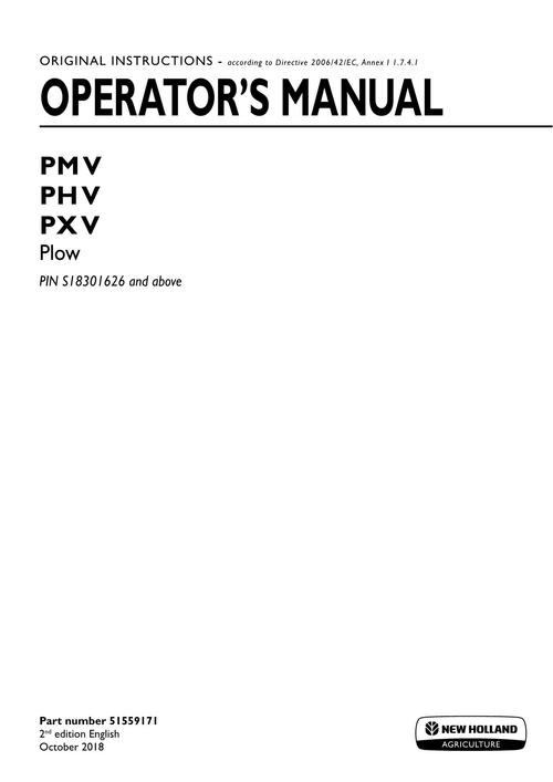 Product picture NEW HOLLAND PM V PH V PX V PLOW TILLAGE OPERATORS MANUAL #3