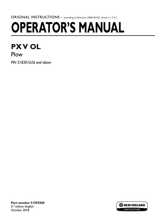 Product picture NEW HOLLAND PX V OL PLOW TILLAGE OPERATORS MANUAL #3