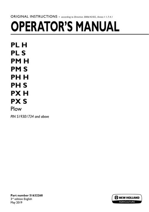 Product picture NEW HOLLAND PL H S PM PH H SH PX S PLOW OPERATORS MANUAL #1