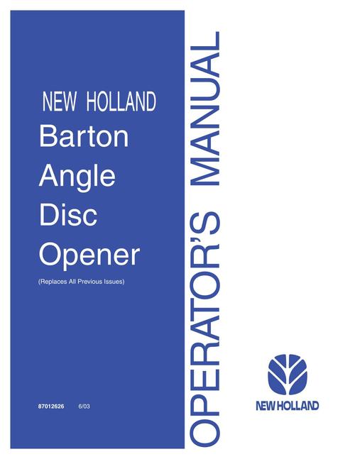 Product picture NEW HOLLAND BARTON ANGLE DISC OPENER OPERATORS MANUAL