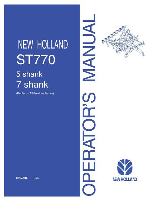 Product picture NEW HOLLAND ST770 5 SHANK 7 SHANK  OPERATORS MANUAL