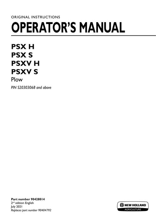 Product picture NEW HOLLAND PSX H S PSXV H S PLOW OPERATORS MANUAL