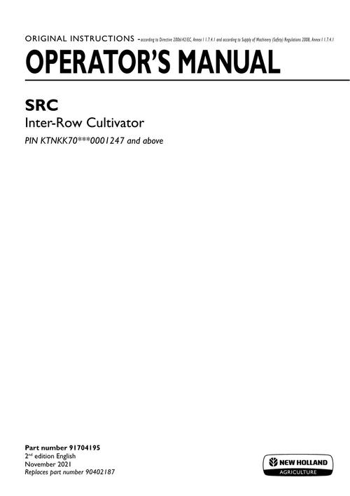 Product picture NEW HOLLAND SRC INTRER ROW CULTIVATOR OPERATORS MANUAL