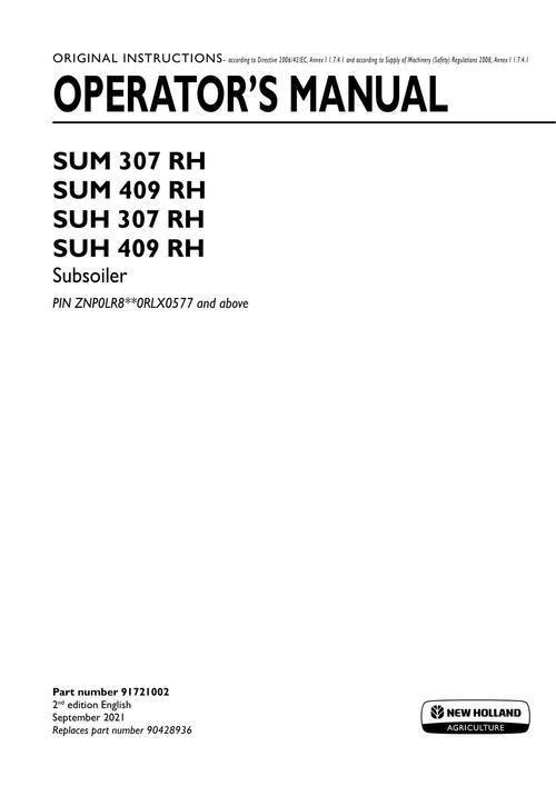 Product picture NEW HOLLAND SUM 307 RH SUM 409 RH OPERATORS MANUAL