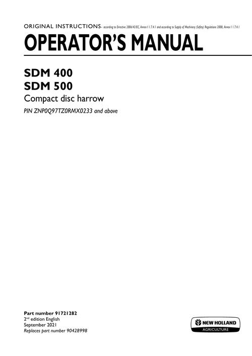 Product picture NEW HOLLAND SDM 400 SDM 500  COMPACT HARROW OPERATORS MANUAL