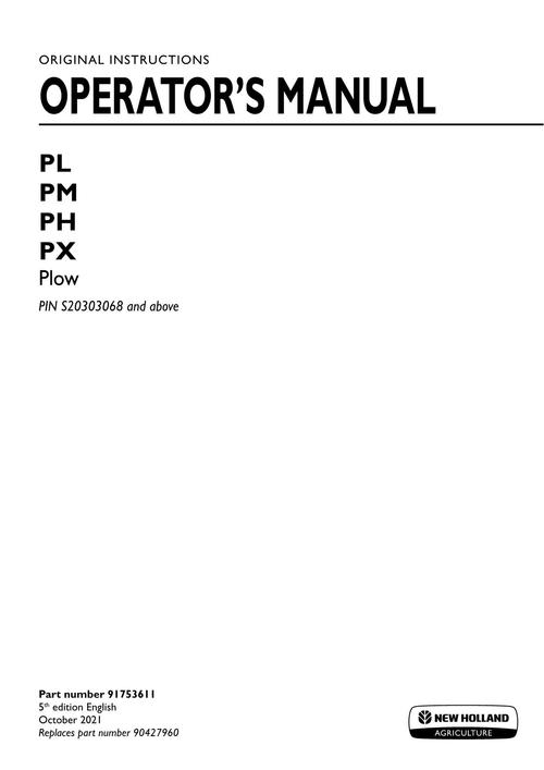 Product picture NEW HOLLAND PL PM PH PX PLOW OPERATORS MANUAL #6