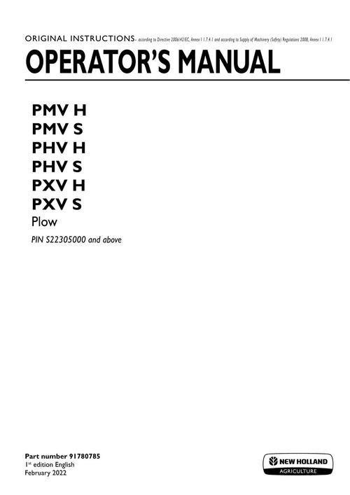 Product picture NEW HOLLAND PMV H S PHV H S PLOW OPERATORS MANUAL #6