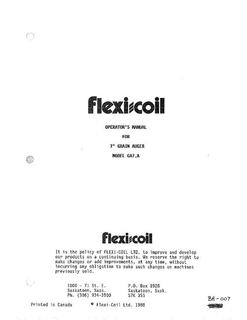 Product picture FLEXI SOIL 7 GRAIN AUGER MODEL GA7.A OPERATORS MANUAL