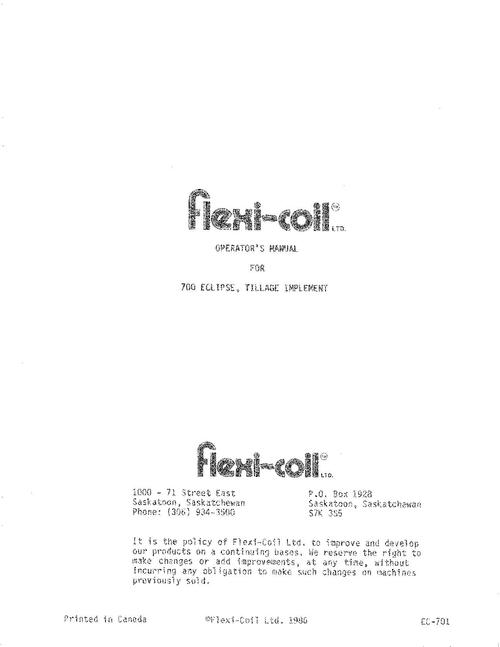 Product picture FLEXI SOIL 700 ECLIPSE TILLAGE IMPLEMENT OPERATORS MANUAL