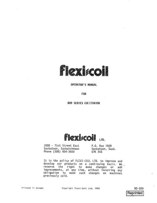 Product picture FLEXI SOIL 800 SERIES CULTIVATOR OPERATORS MANUAL
