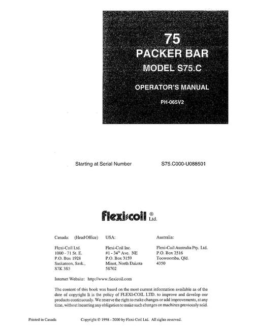 Product picture NEW HOLLAND 75 PACKER BAR MODEL S75.C OPERATORS MANUAL