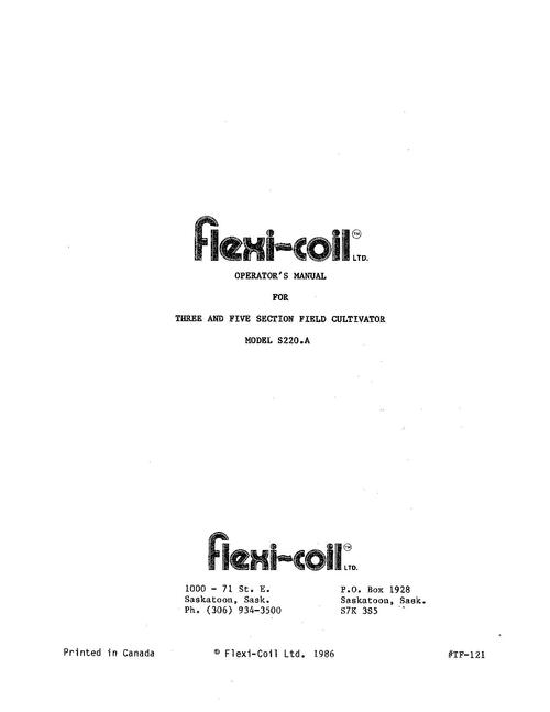 Product picture FLEXI COIL CULTIVATOR MODEL S220.A OPERATORS MANUAL