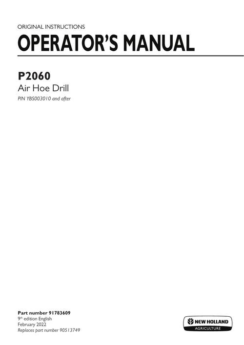 Product picture NEW HOLLAND P2060 AIR HOE PLANTING SEEDING OPERATORS MANUAL