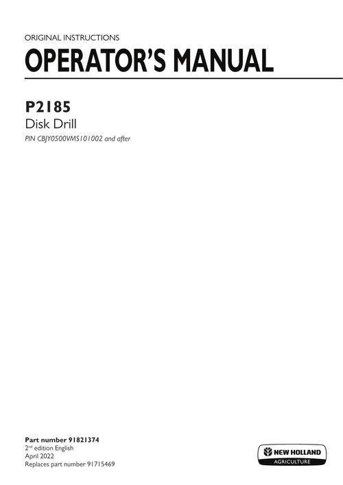 Product picture NEW HOLLAND P2185 DISC PLANTING SEEDING OPERATORS MANUAL