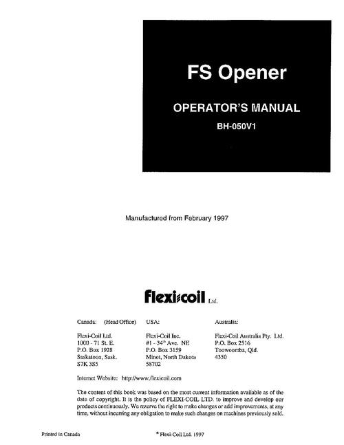 Product picture FLEXI-COIL FS OPENER OPERATORS MANUAL