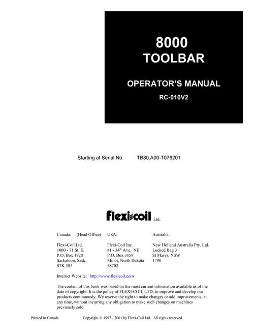 Product picture NEW HOLLAND 8000 TOOLBAR PLANTING SEEDING OPERATORS MANUAL