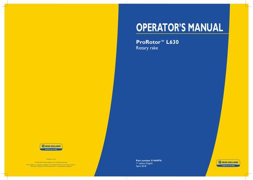 Product picture NEW HOLLAND PROROTOR TM L630 ROTARY RAKE OPERATORS MANUAL #2