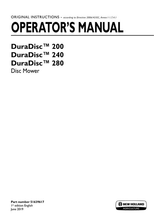Product picture NEW HOLLAND DURADISC 200 240 DISC MOWER OPERATORS MANUAL #1
