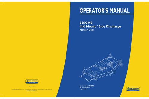 Product picture NEW HOLLAND 266GMS MID MOUNT MOWER DECK OPERATORS MANUAL