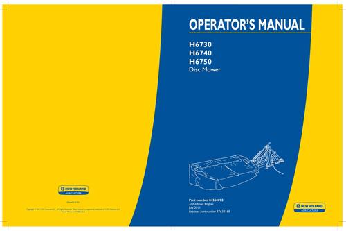 Product picture NEW HOLLAND H6730 H6740 H6750 DISC MOWER OPERATORS MANUAL
