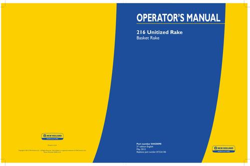 Product picture NEW HOLLAND 216 UNITIZED RAKE BASKET RAKE OPERATORS MANUAL