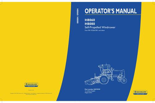 Product picture NEW HOLLAND H8060 SELF-PROPELLED WINDROVER OPERATORS MANUAL #2