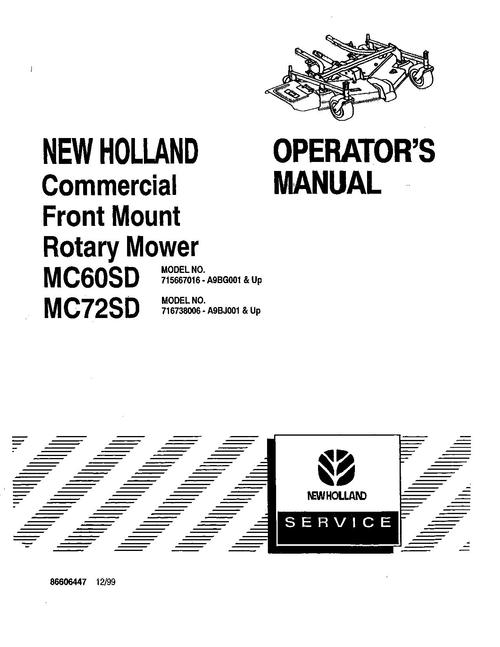 Product picture NEW HOLLAND MC60SD MC72SD ROTARY MOWER OPERATORS MANUAL