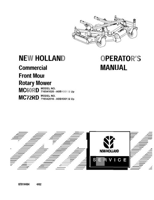 Product picture NEW HOLLAND MC60RD MC72RD ROTARY MOWER OPERATORS MANUAL #2