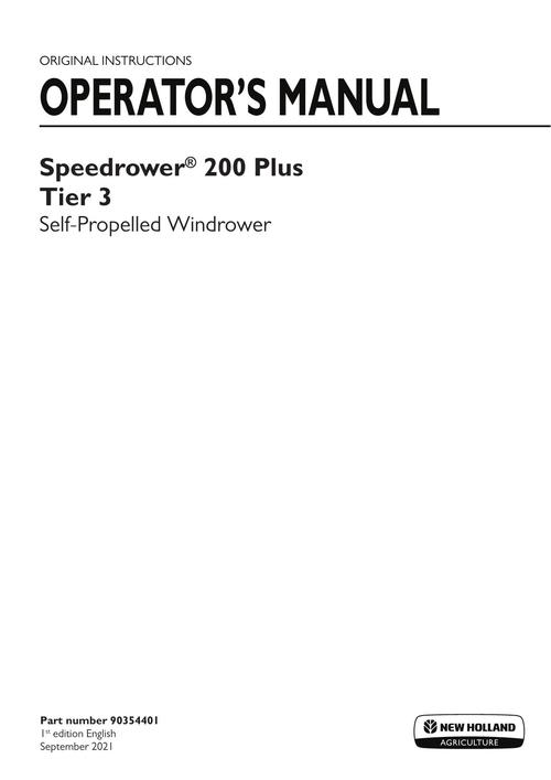 Product picture NEW HOLLAND SPEEDROWER SELF-PROPELLED WINDROVER OPERATORS MANUAL #1