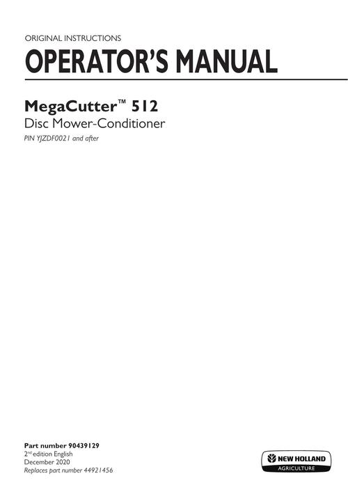 Product picture NEW HOLLAND MEGACUTTER DISC MOWER-CONDITIONER OPERATORS MANUAL