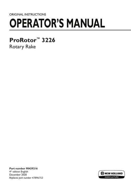 Product picture NEW HOLLAND PRORPOTOR TM 3226 ROTARY RAKE OPERATORS MANUAL