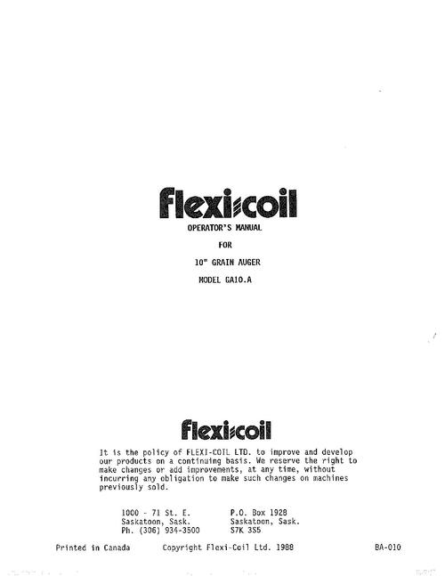 Product picture FLEXI COIL FOR 10  MODEL GA10.A GRAIN AUGER OPERATORS MANUAL